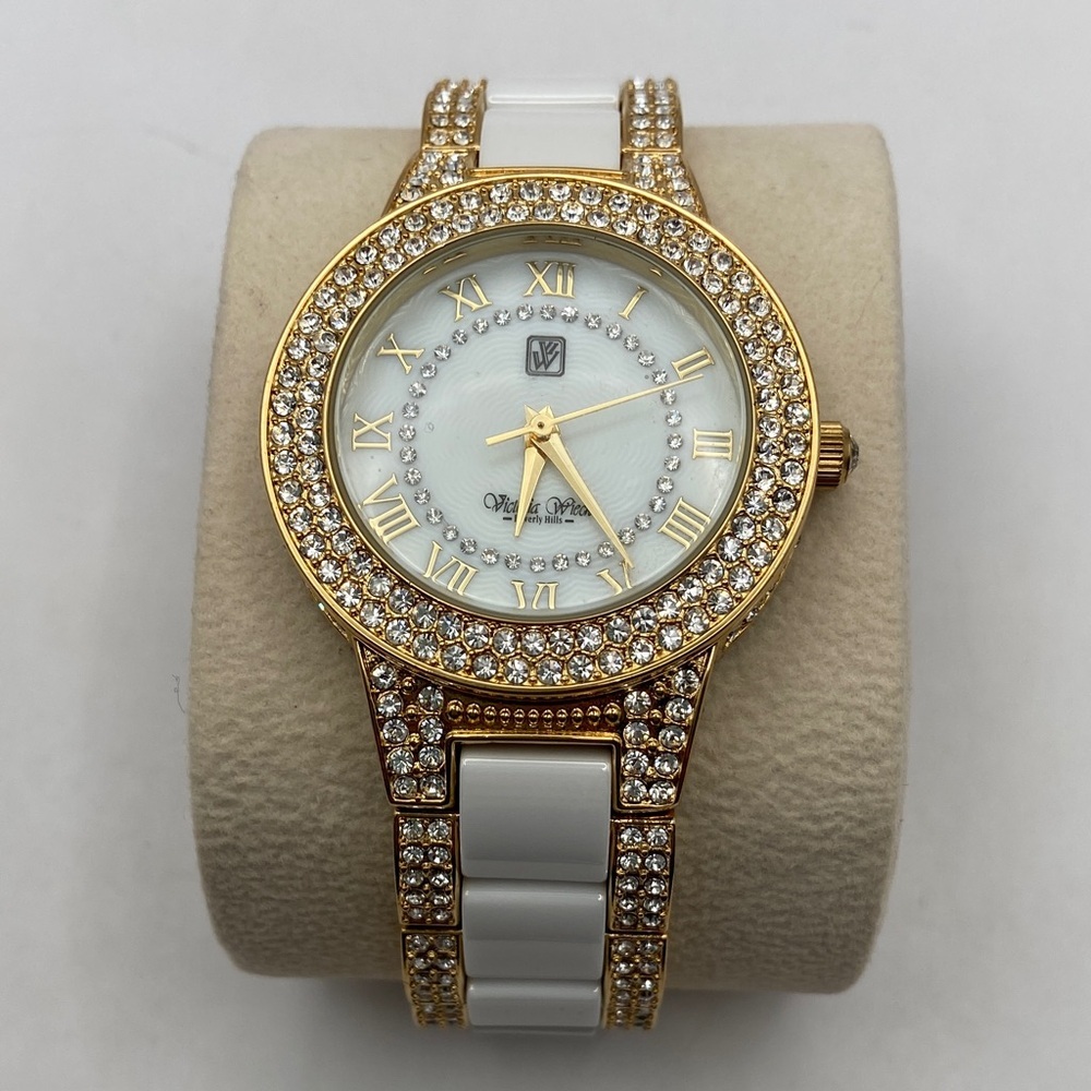 Victoria Wieck Ceramic Crystal Watch White 7-8”L Casual Evening Adjustable